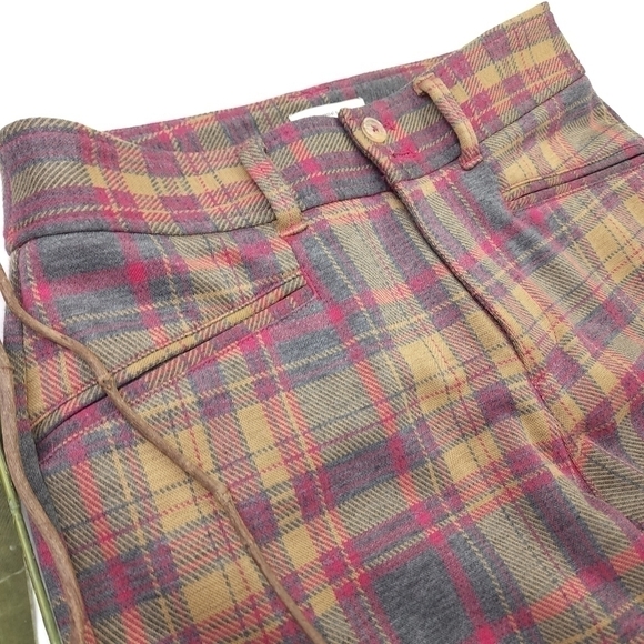 New Anthropologie The Essential Trouser Tan Pink Tartan Plaid  Flared Pa… - Picture 3 of 13